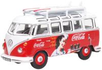 76VWS008CC Oxford Diecast Volkswagen T1 Bus with surfboards Coca Cola