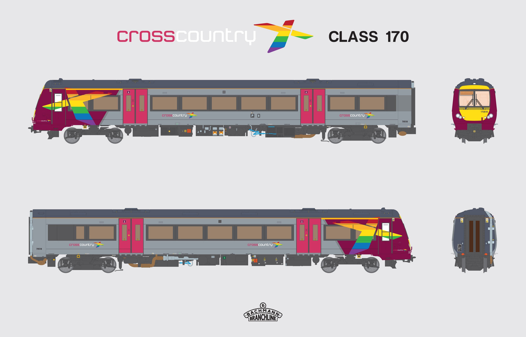 KMRC announce Exclusive Bachmann 00 gauge Class 170 in CrossCountry Trains ‘Pride’ livery.