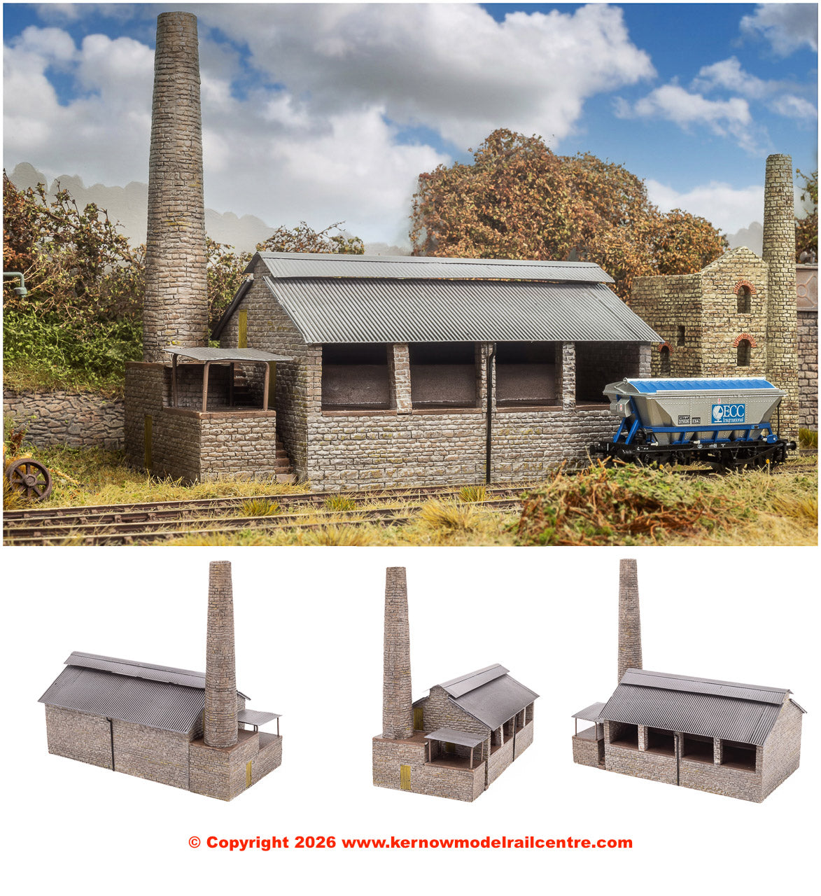 New Exclusive Scenecraft TT:120 range of Cornish Clay Dries, derelict Engine House, and general railway buildings available to pre-order now from Kernow Model Rail Centre