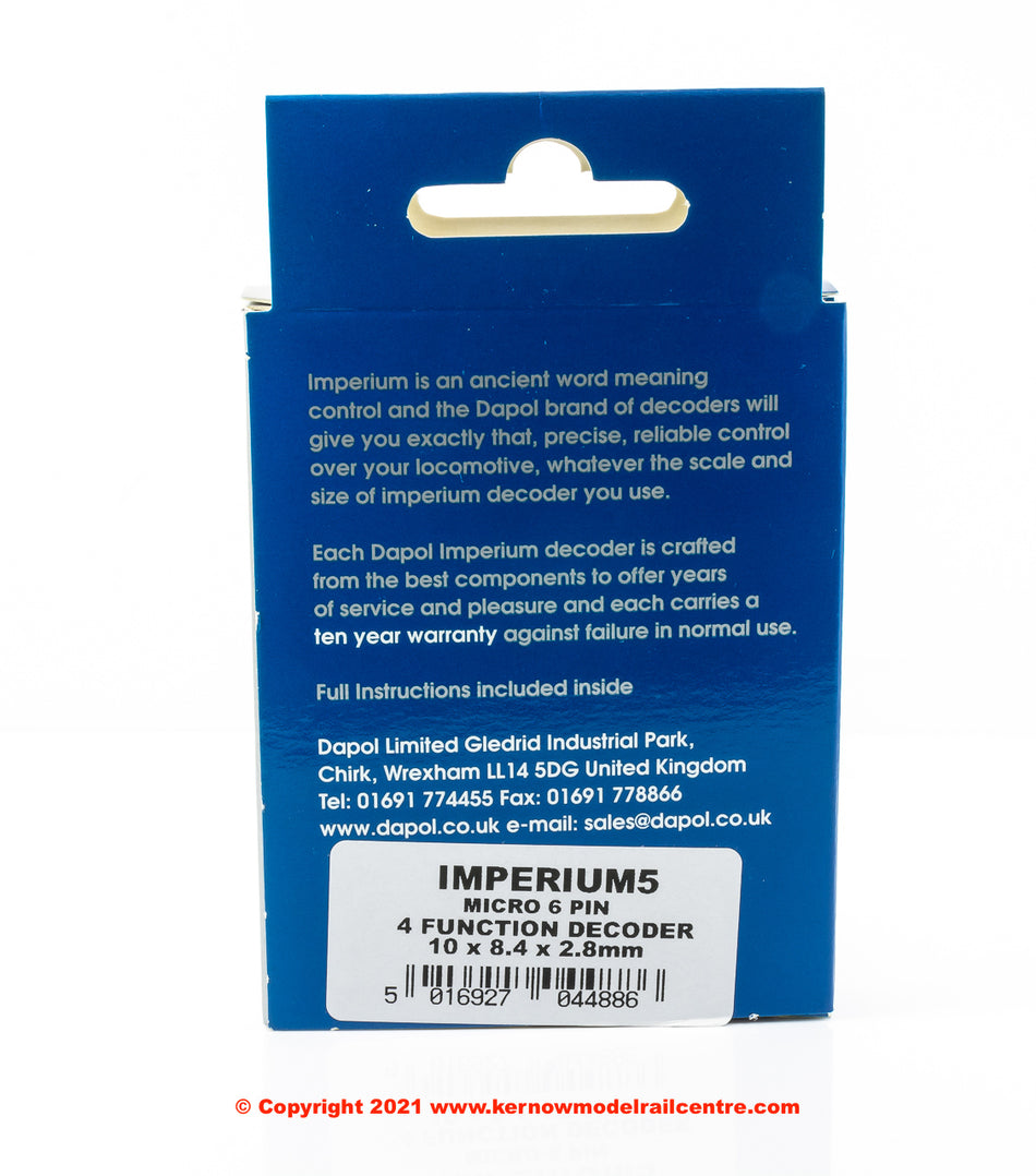 Imperium5 Dapol Imperium Micro 6 Pin DCC Decoder with 2 function
