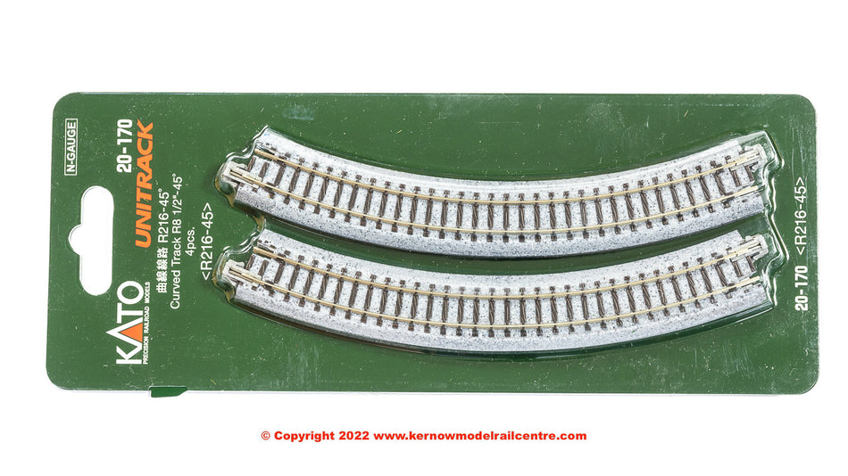 20-170 Kato Ground Level Radius 216mm Curved Track 45 Deg