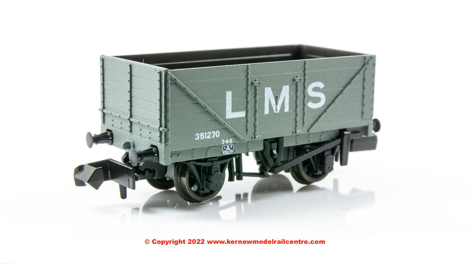 NR7003M Peco 9ft 7 Plank Open Wagon number 351270 in LMS Grey