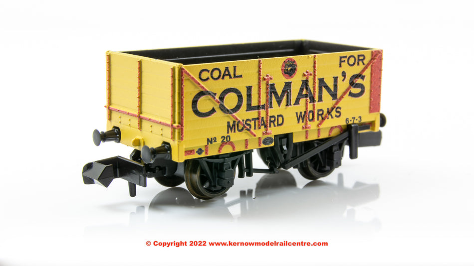 NR7006P Peco 9ft 7 Plank Open Wagon number 20 Colemans Mustard