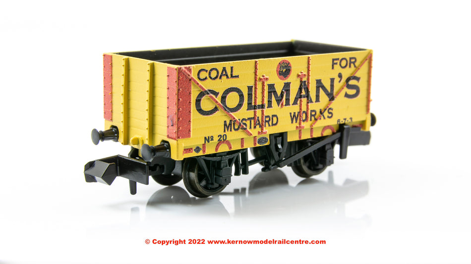 NR7006P Peco 9ft 7 Plank Open Wagon number 20 Colemans Mustard