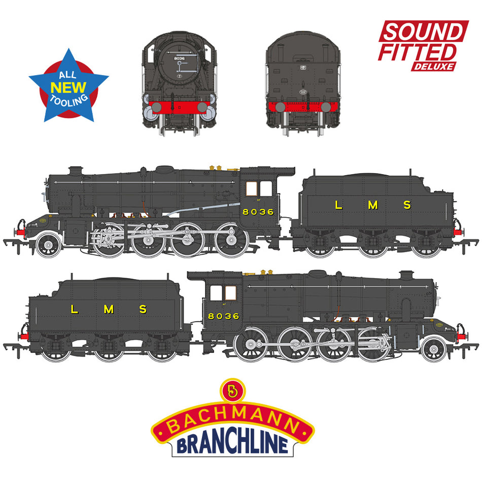 35-225SFX Bachmann LMS 8F with Riveted Tender 8036 LMS Black