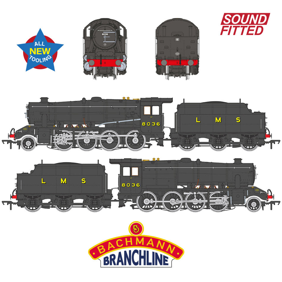 35-225SF Bachmann LMS 8F with Riveted Tender 8036 LMS Black