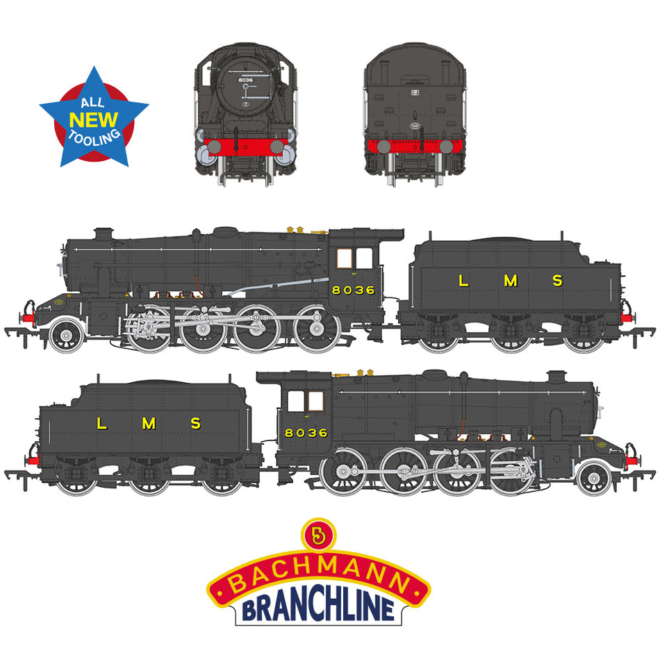 35-225 Bachmann LMS 8F with Riveted Tender 8036 LMS Black