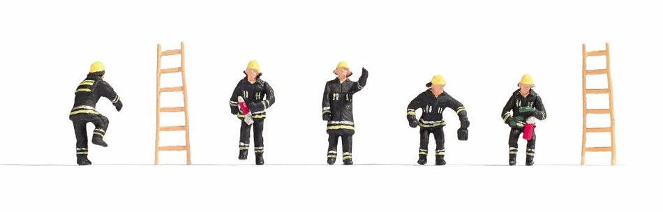 36021 Noch Firemen (5) Black Uniform and Ladders (2) Figure Set
