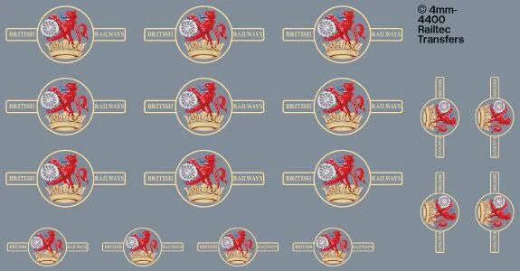 RT-4-4400 Railtec Small and Large BR Late Crest Waterslide Transfers