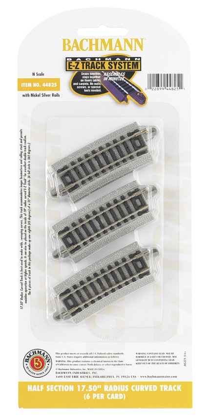 44825 Bachmann Half Section 17.50in. Radius Curved Track (6/Card