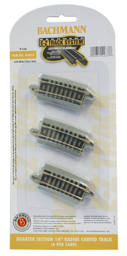 44833 Bachmann Quarter Section 14in. Radius Curved Track (6/Card