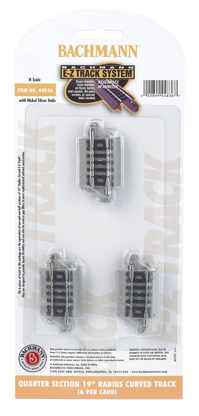 44836 Bachmann Nickel Silver Quarter Section 19in. Radius Curved