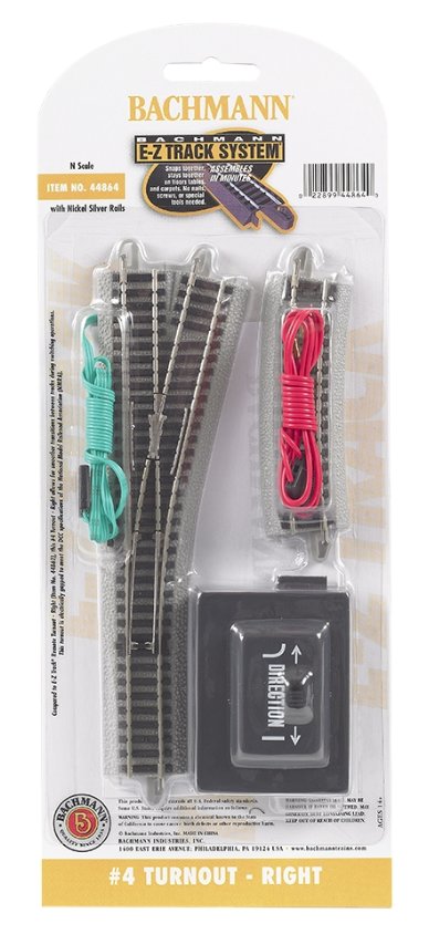 44864 Bachmann Nickel Silver 4 Turnout - Right (1/Card)