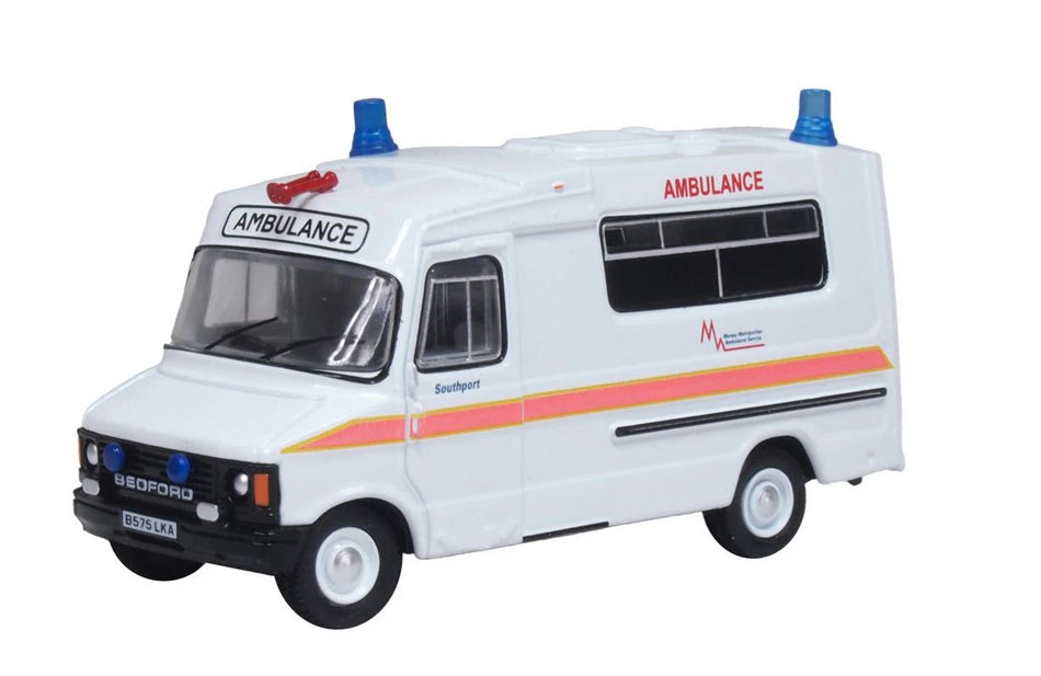76HAN001 Oxford Diecast Bedford CF Hanlon Ambulance Merseyside