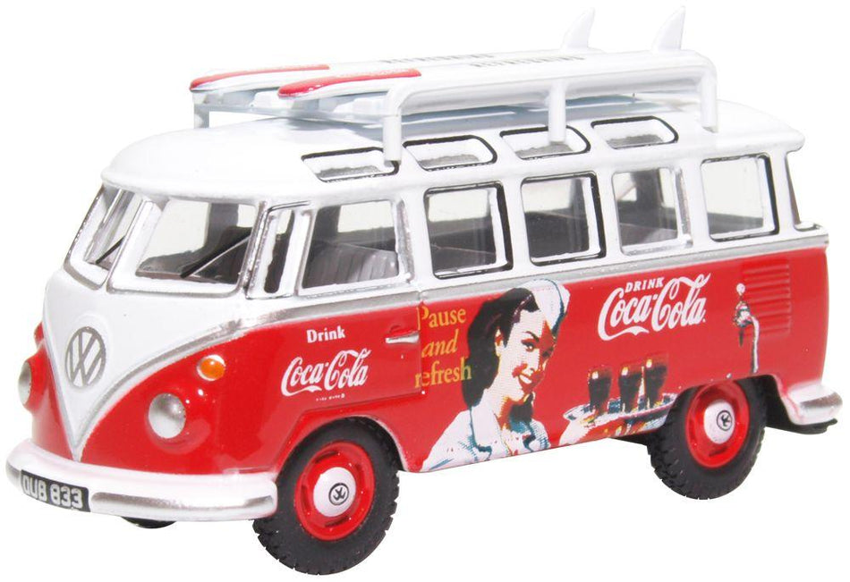 76VWS008CC Oxford Diecast Volkswagen T1 Bus with surfboards Coca