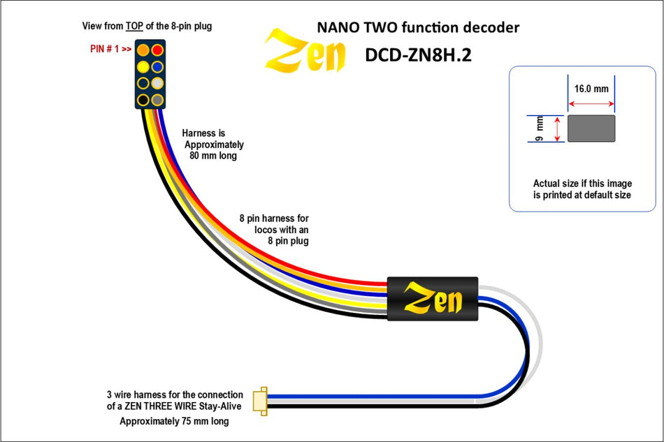 DCD-ZN8H.2 DCC Concepts Zen Black Decoder: Super THIN NANO 8 Pin