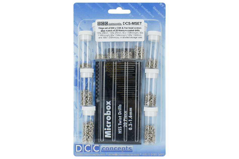 DCS-Mset DCC Concepts Mega Screw Set 16x60 Vials 20 Drill Bits