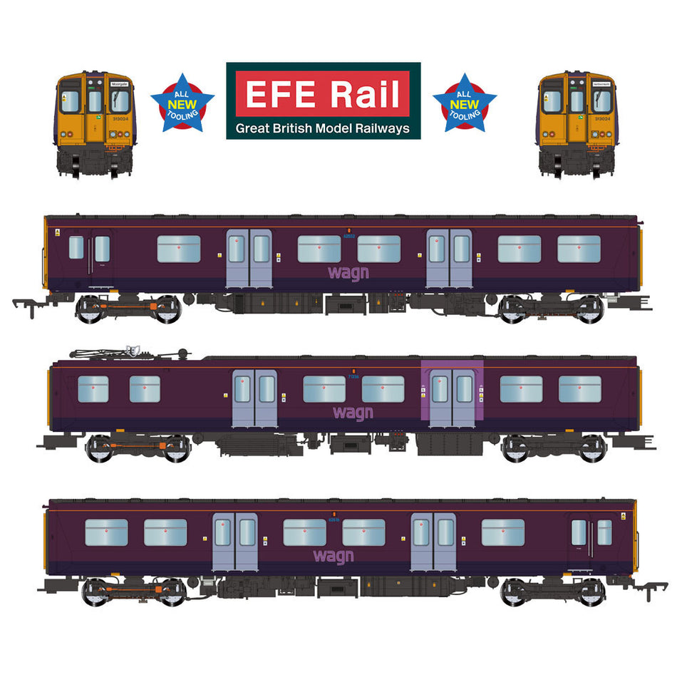 E81007 EFE Rail Class 313 3-Car EMU 313024 West Anglia Great N