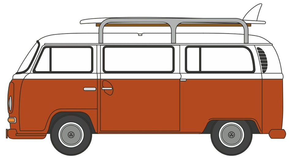 NVW022 Oxford Diecast VW T2 Bay Window Bus/Surfboards Signal Ora