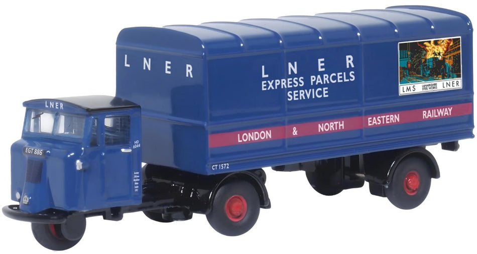120MH004 Oxford Diecast Scammell Mechanical Horse Van Trailer