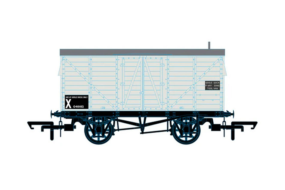 OR76GEGV007 Oxford Rail 10t Covered Van Permanent Way Goole Dock