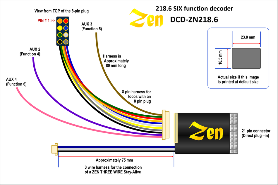DCD-ZN218.6 DCC Concepts Zen Black 21 Pin DCC Decoder 6 fn