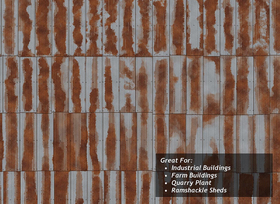 TX012 Scale Model Scenery Rusty Corrugated Iron Texture Paper