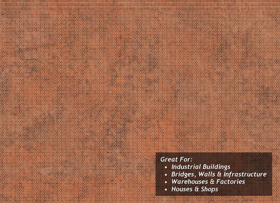 TX108 Scale Model Scenery Old Red Brown Brick Texture Paper (x5)