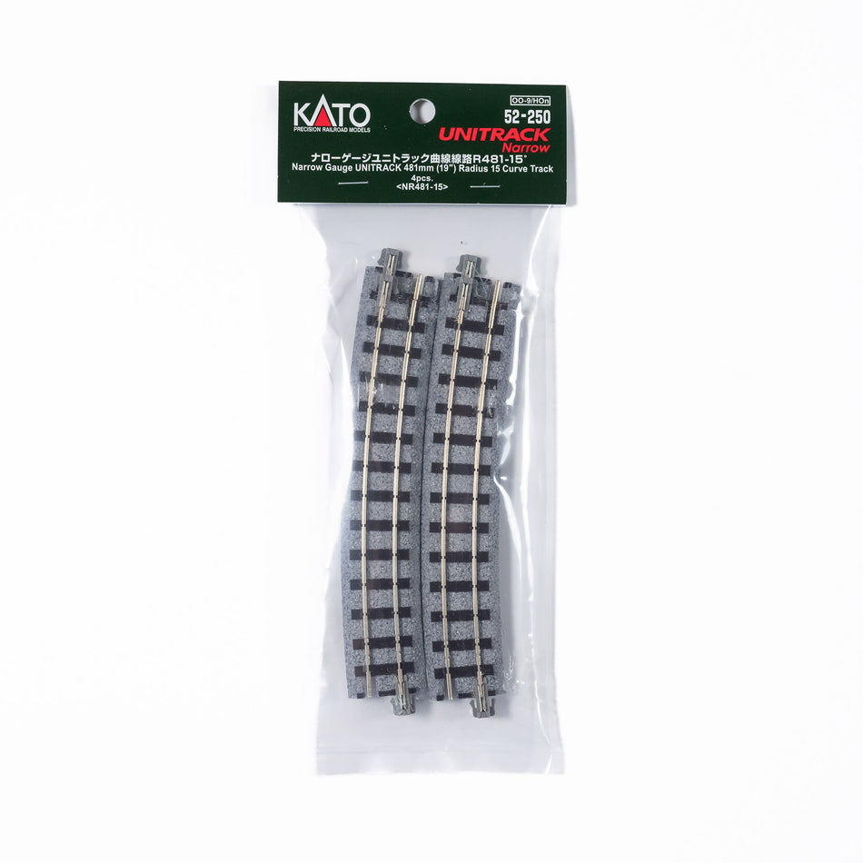 52-250 Kato Unitrack Narrow Gauge Curved Track 481mm Radius - Pack of 4