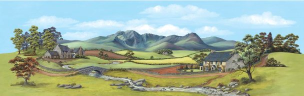 SK44 Peco Scenic Background - Country with River Medium