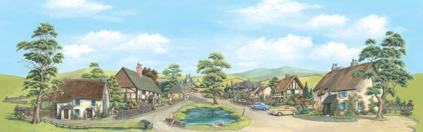 SK65 Peco Scenic Background - Village with Pond Small
