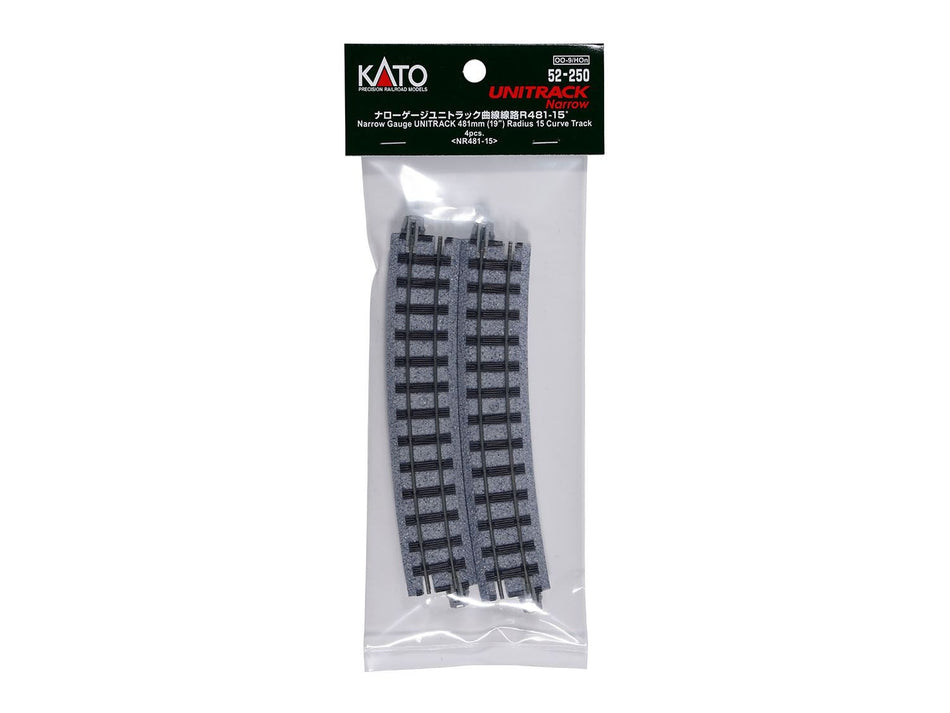 52-250 Kato Unitrack Narrow Gauge Curved Track 481mm Radius - Pack of 4