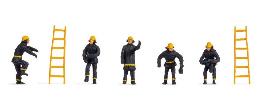 38001 Noch Firemen (5) & Ladders (2) Hobby Figure Set