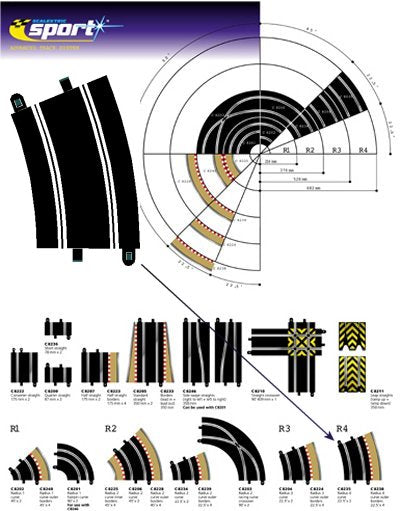 C8235 Scalextric Radius 4 Curve 22.5° x 2
