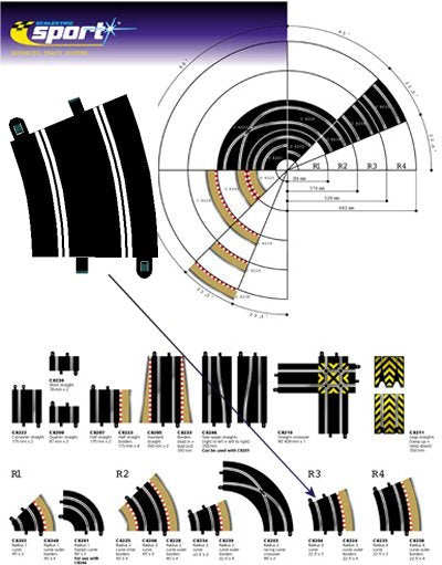 C8204 Scalextric Radius 3 Curve 22.5° x 2