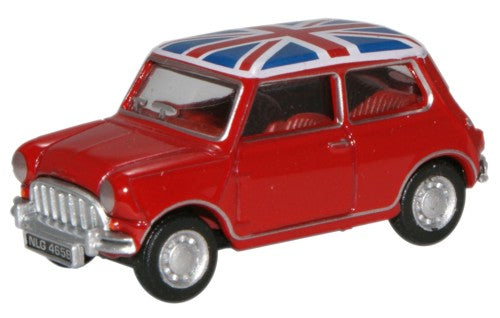 76MN001 Oxford Diecast Tartan Red Austin Mini with Union Flag