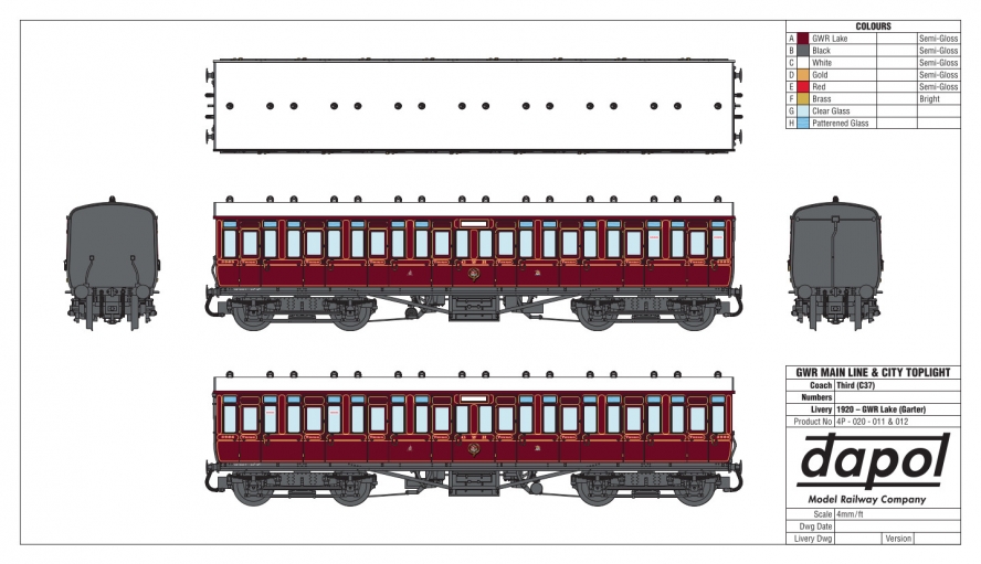 4P-020-012 Dapol GWR Toplight Mainline & City All 3rd Coach number 3902 - GWR Lined Crimson - Set 1
