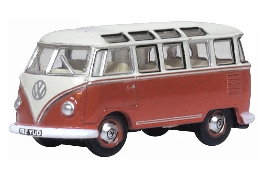 NVWS001 Oxford Diecast VW T1 Samba Bus Sealing Wax Red/Beige Grey