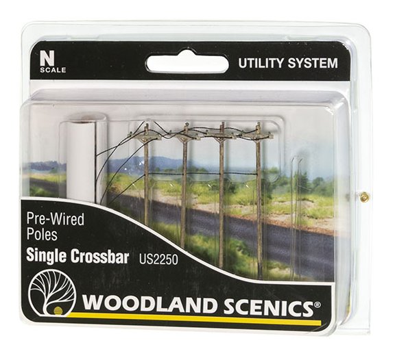 US2250 Woodland Scenics Utility System - Single Crossbar Pre-Wired Poles