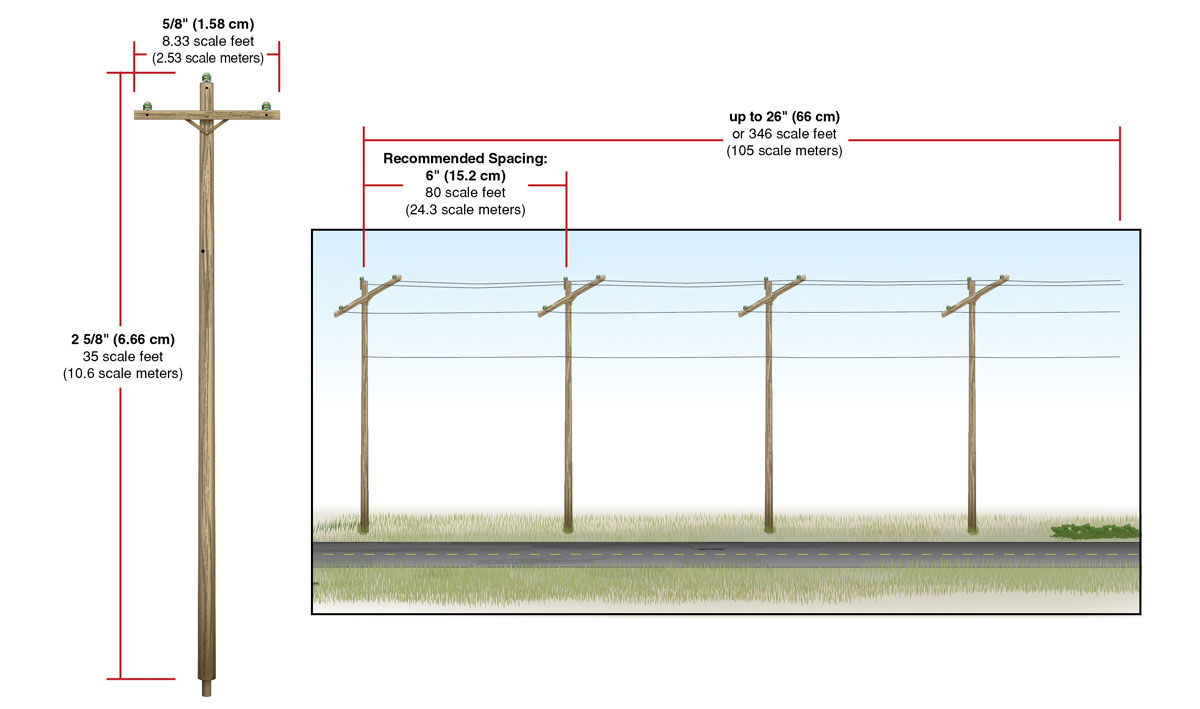 US2250 Woodland Scenics Utility System - Single Crossbar Pre-Wired Poles
