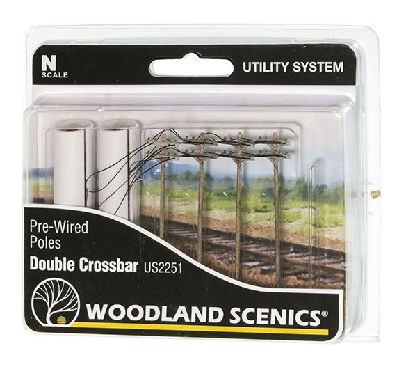 US2251 Woodland Scenics Utility System - Double Crossbar Pre-Wired Poles