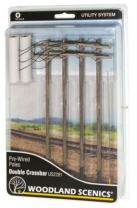 US2281 Woodland Scenics Utility System - Double Crossbar Pre-wired Poles