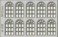 W-006 Proses 10 pcs 19X35mm 14 Pane Arched Windows HO/OO