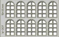 W-007 Proses 10 pcs 19X35mm 8 Pane Arched Windows HO/OO