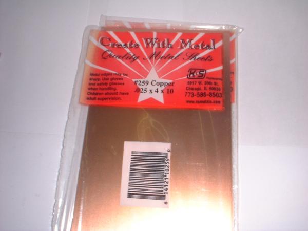 K & S Copper Metal Sheet 259, 0.025 x 4 x 10